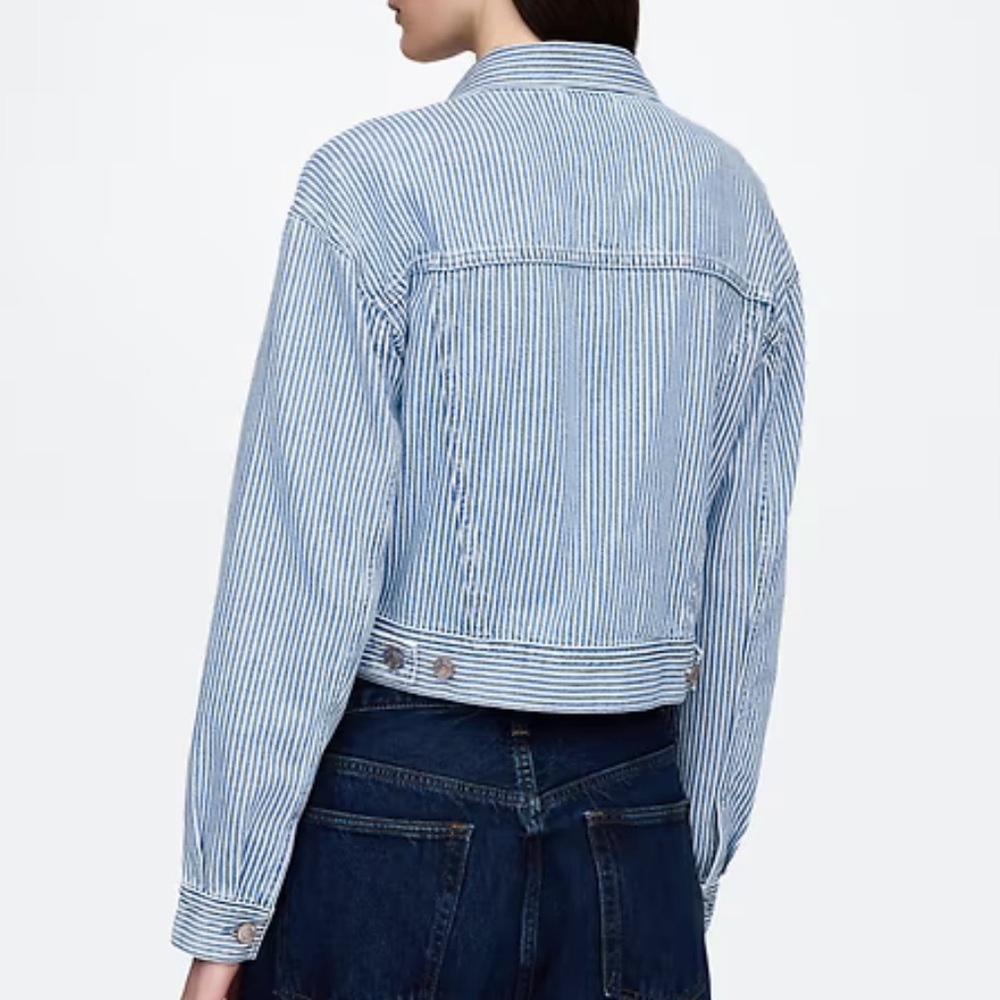 NIP GAP railroad stripe cropped denim Icon jacket XL - Picture 2 of 10